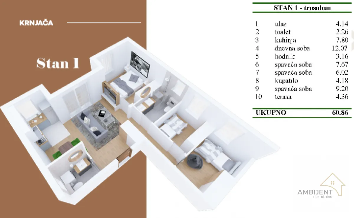 Prodaja, trosoban stan, 60m², Krnjaca, Palilula Sve Podlokacije