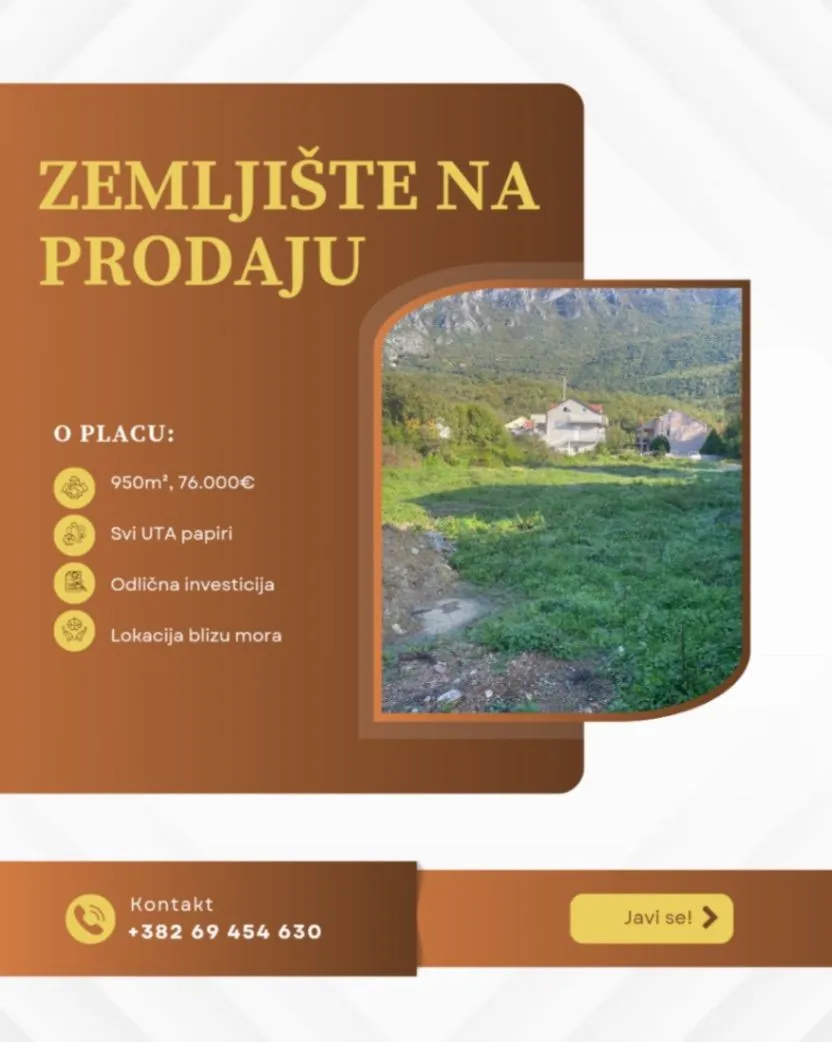 Sale, land lot, 950m², Kuti, Herceg Novi
