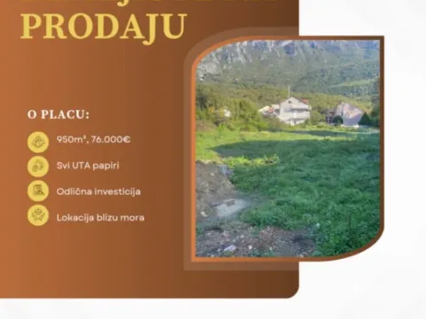 Prodaja, plac, 950m², Kuti, Herceg Novi