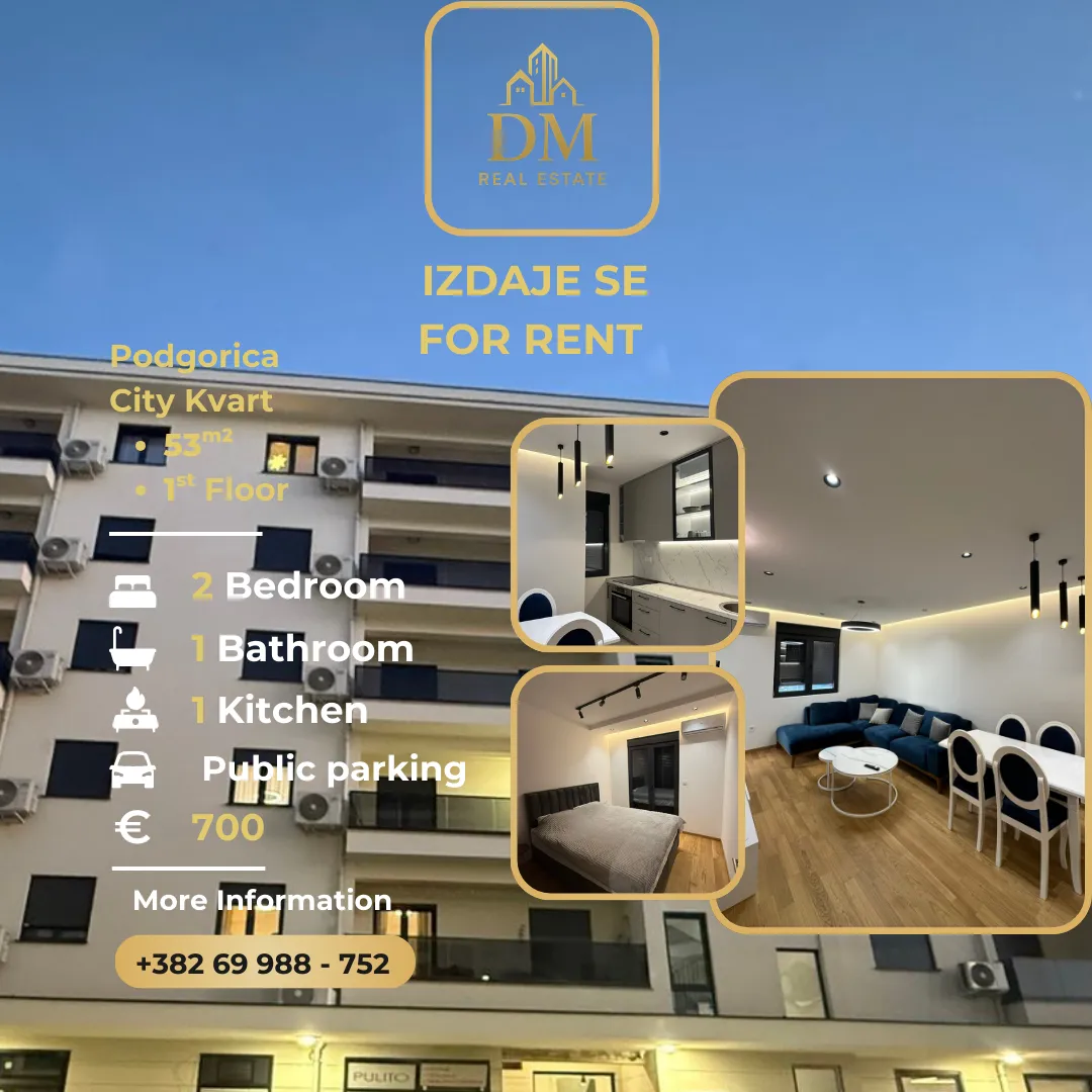 Rent, two bedroom apartment, 53m², City Kvart, Podgorica