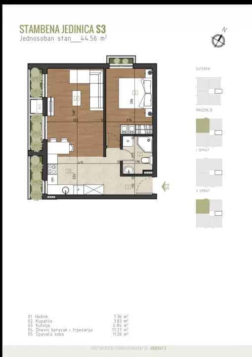 Sale, one bedroom apartment, 44m², Zabjelo, Podgorica