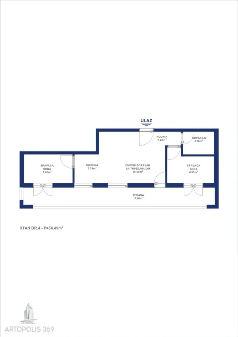 Prodaja, dvosoban stan, 56m², Ledine, Beograd