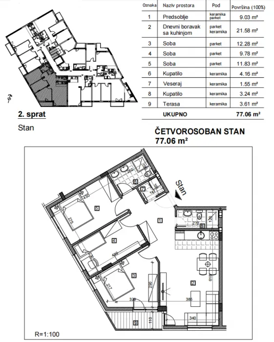 Prodaja, četvorosoban stan, 77m², Bulevar patrijarha Pavla, Novi Sad Sve Podlokacije