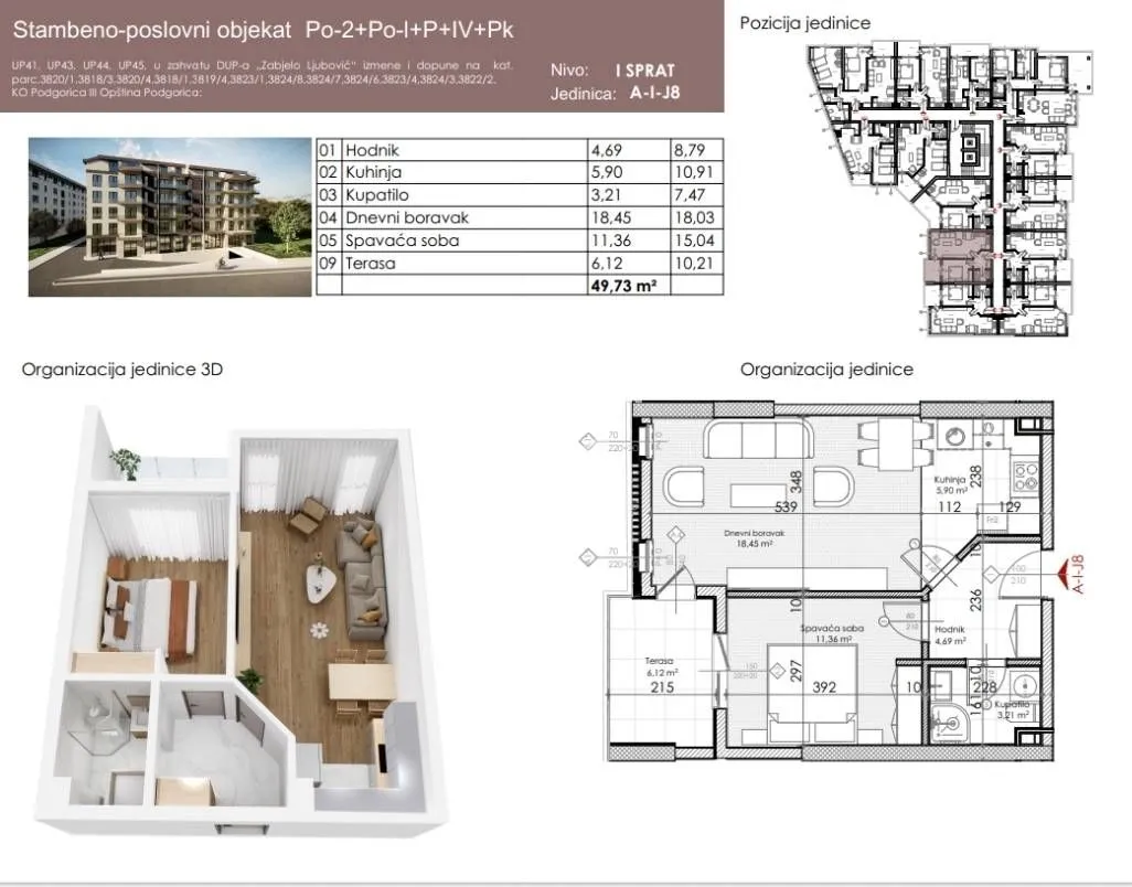 Prodaja, jednosoban stan, 50m², Ljubović, Podgorica