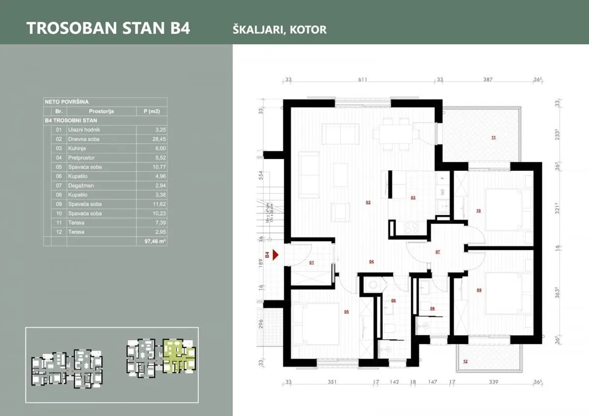 Prodaja, trosoban stan, 97m², Kotor, Crna Gora