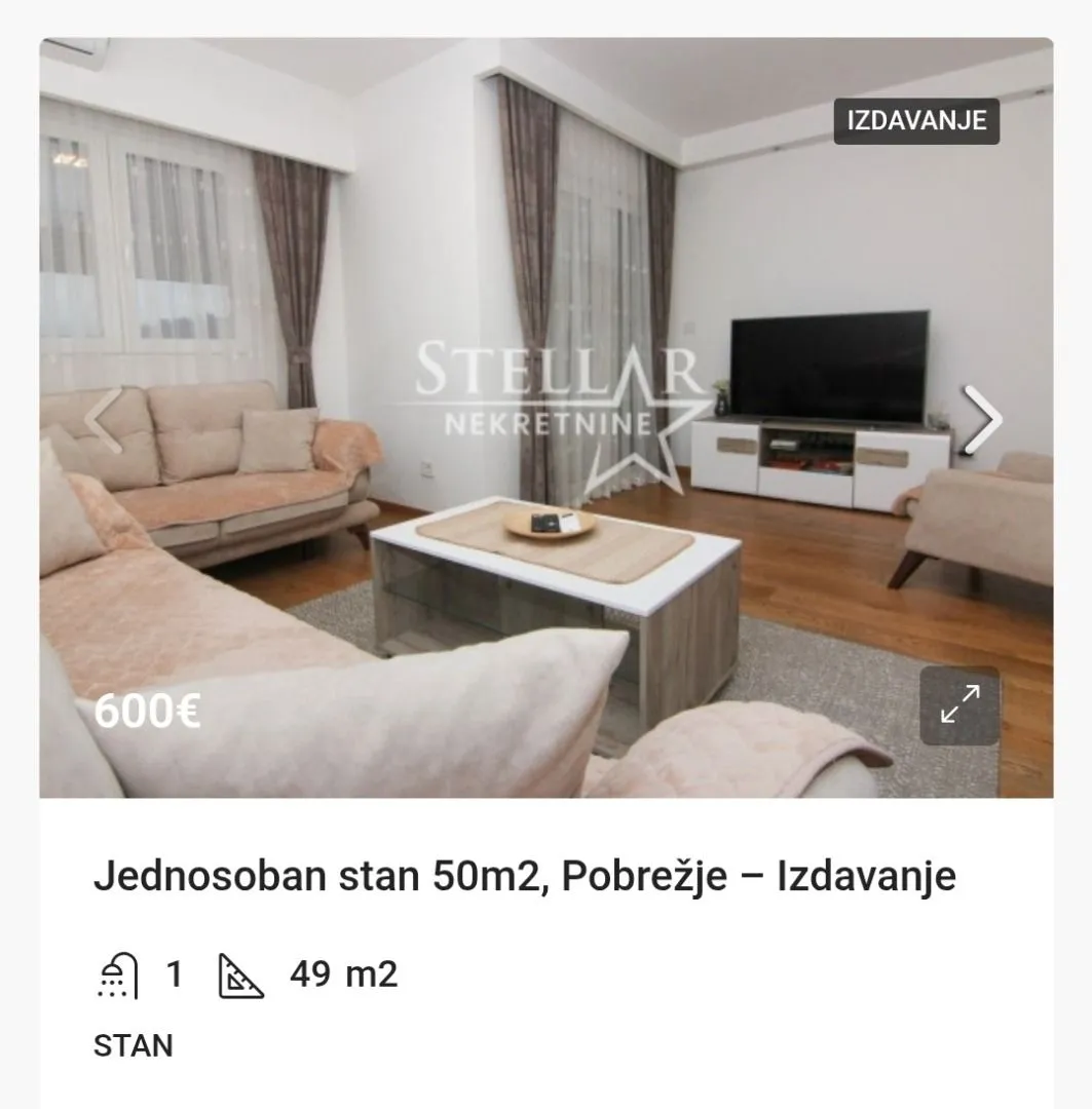 Izdavanje, stan, 49m², Pobrežje, Podgorica
