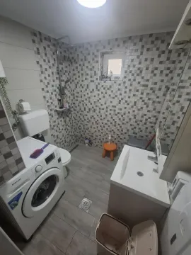 Bathroom equipped with a shower, washbasin, toilet, and washing machine. - image 7