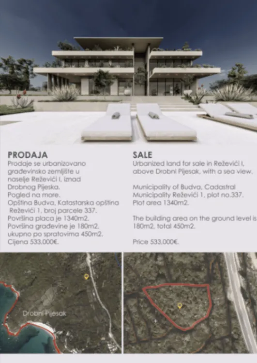 Prodaja, plac, 1340m², Reževići, Budva