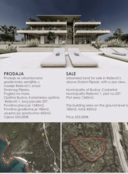 Sale, land lot, 1340m², Reževići, Budva