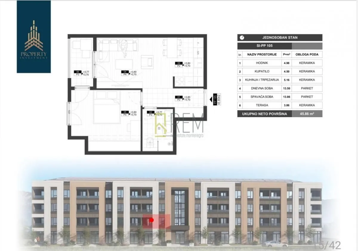 Prodaja, jednosoban stan, 39m², Zabjelo, Podgorica