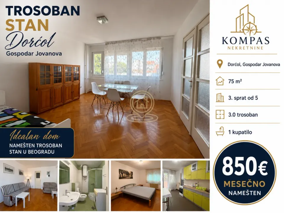 Izdavanje, trosoban stan, 75m², Stari Grad, Beograd