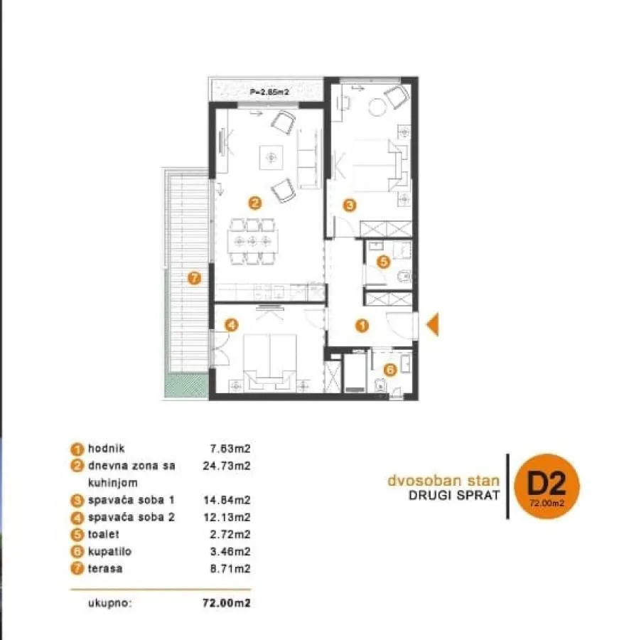 Prodaja, dvosoban stan, 72m², Tivat, Crna Gora