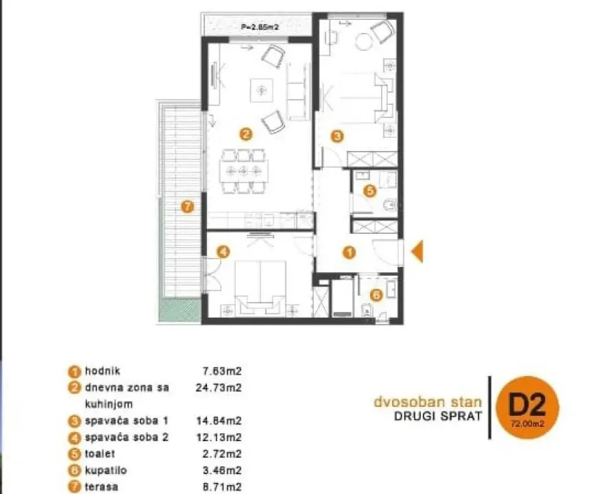 Sale, two bedroom apartment, 72m², Tivat, Crna Gora