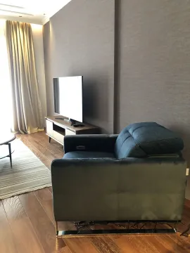 Living room with a modern armchair and a TV. - image 6