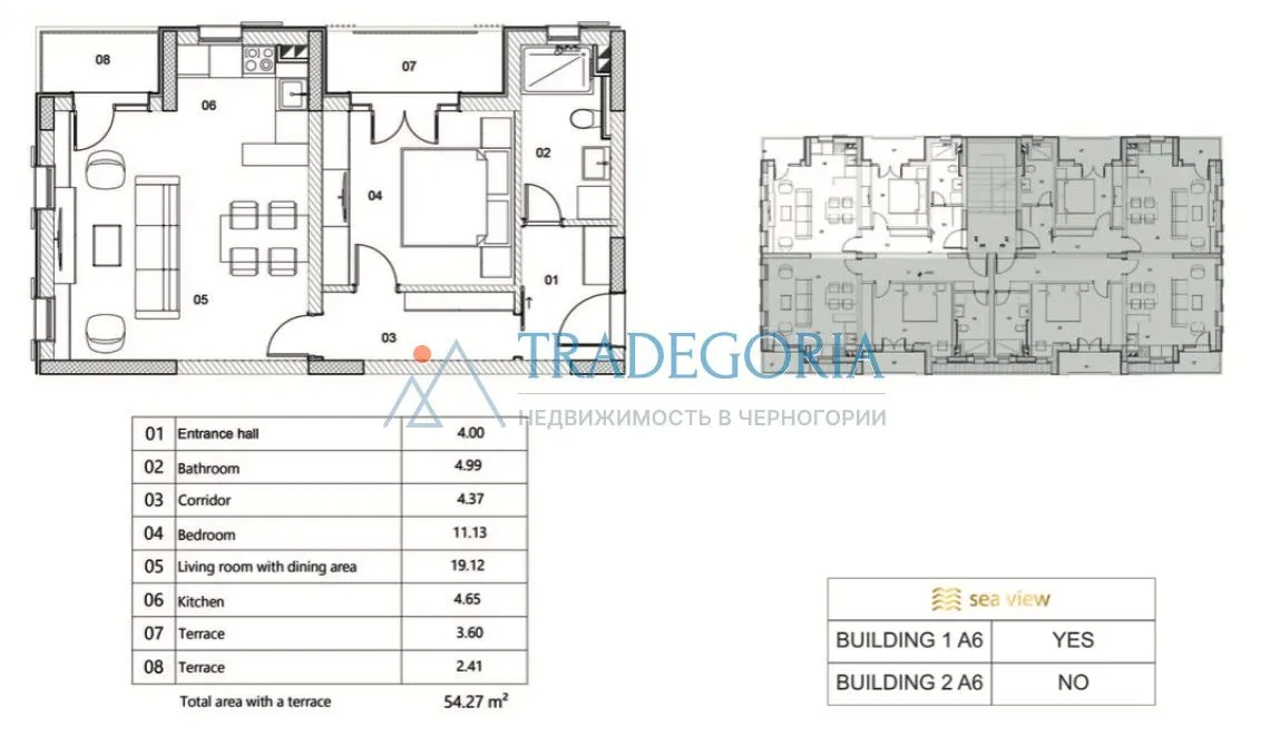 Prodaja, jednosoban stan, 54m², Risan, Kotor