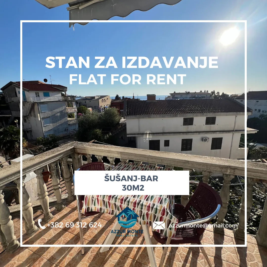 Izdavanje, garsonjera, 30m², Šušanj, Bar