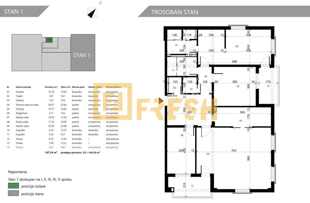 Prodaja, trosoban stan, 144m², Centar, Podgorica