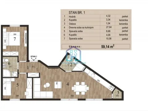 Sale, two bedroom apartment, 59m², Novo naselje, Novi Sad