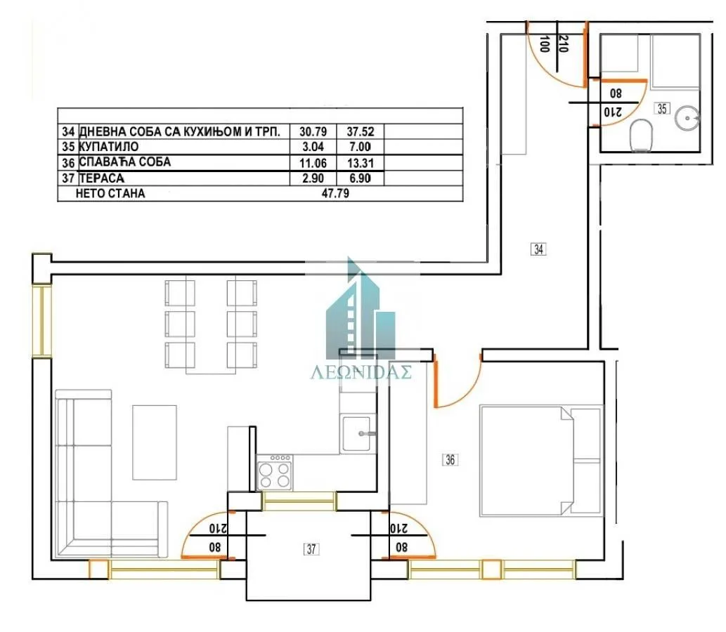 Sale, one bedroom apartment, 47m², Donja Vrežina, Niš
