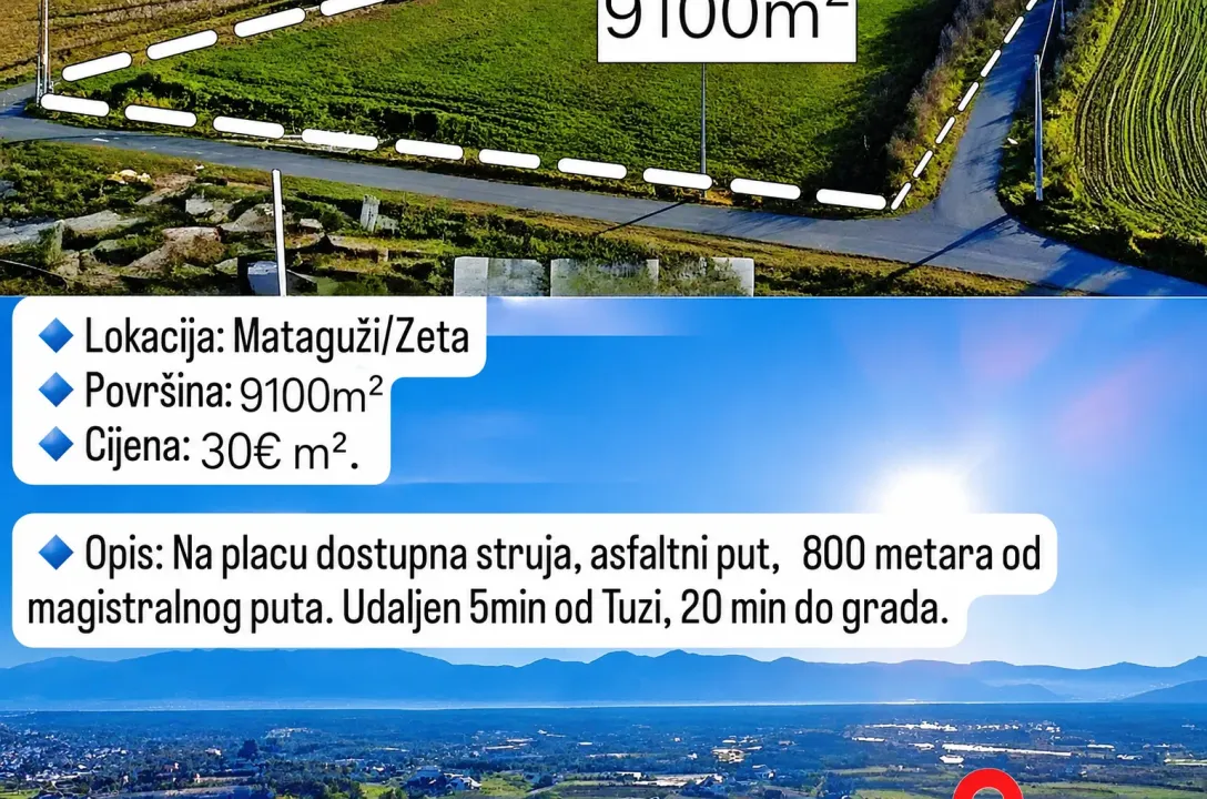 Prodaja, plac, 9100m², Mataguži, Podgorica