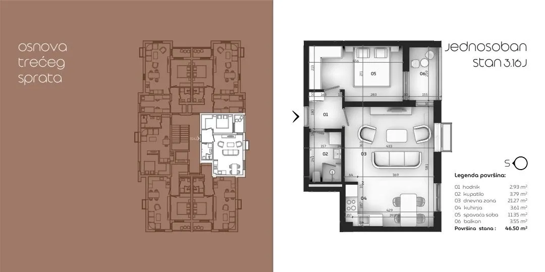 Prodaja, jednosoban stan, 47m², Tološi, Podgorica