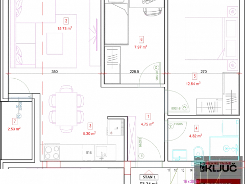 Sale, two bedroom apartment, 52m², Adice, Novi Sad Sve Podlokacije