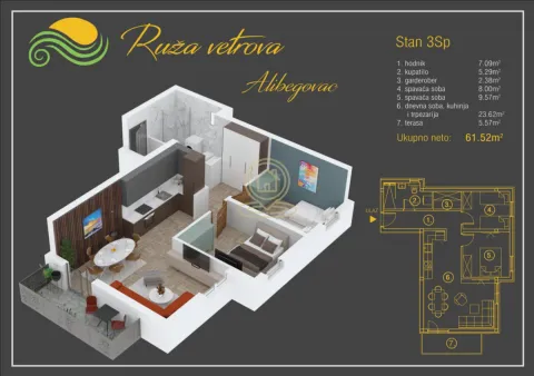 Sale, three bedroom apartment, 61m², Alibegovac, Petrovaradin - image 2