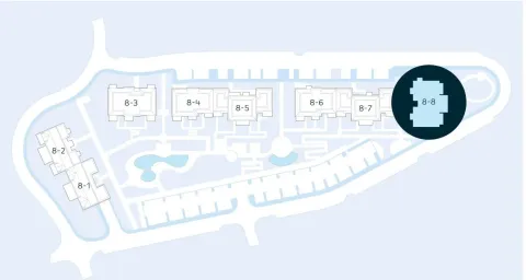 Site plan layout of the residential complex highlighting a specific building. - image 9