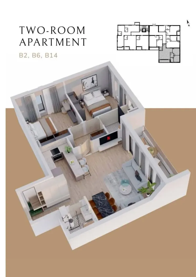 Prodaja, jednosoban stan, 44m², Podkošljun, Budva