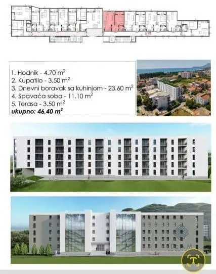 Sale, one bedroom apartment, 46m², Ilino, Bar