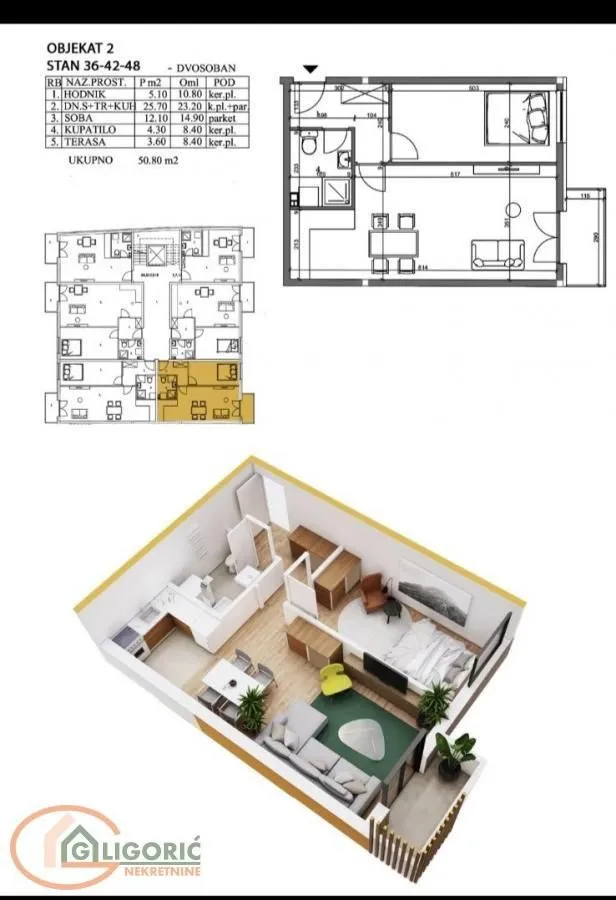 Sale, two bedroom apartment, 51m², Centar, Pančevo
