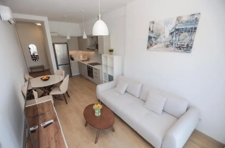 Spacious living room connected with the dining area and kitchen.