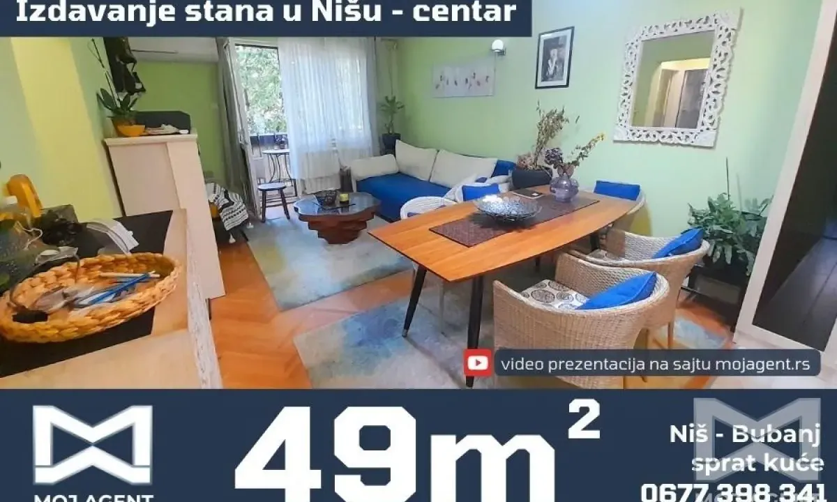 Izdavanje, jednosoban stan, 49m², Centar, Niš