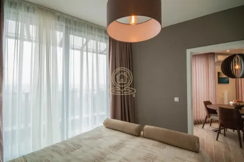 Modern bedroom with a large window and an interior view. - image 6