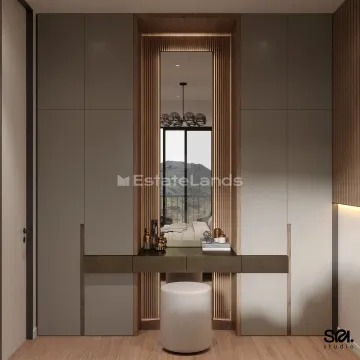 Moderna spavaća soba sa ugradnim plakarom, toaletnim stočićem i ogledalom. - image 11
