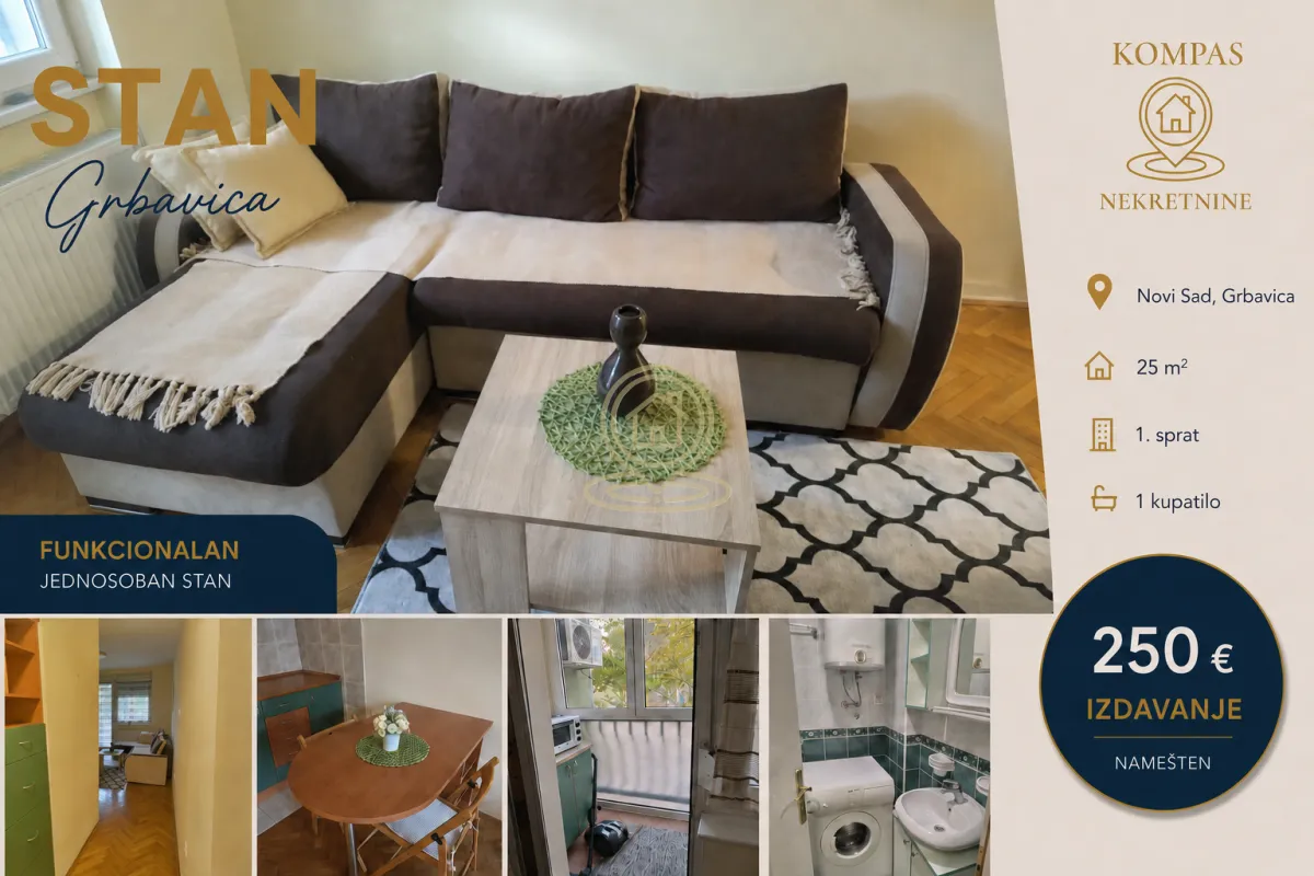 Izdavanje, jednosoban stan, 25m², Grbavica, Novi Sad Sve Podlokacije