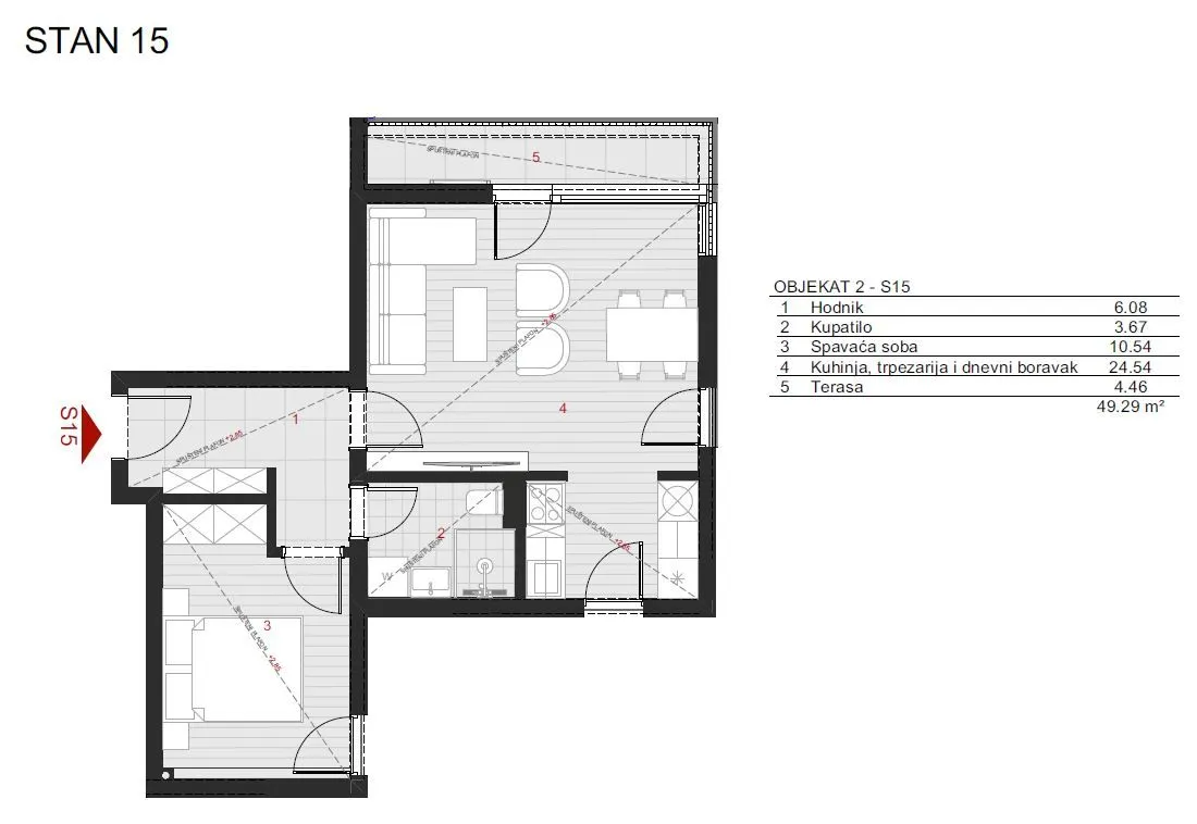 Prodaja, jednosoban stan, 51m², Dobrota, Kotor
