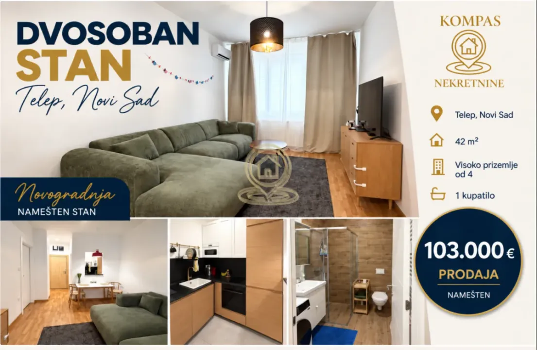 Prodaja, dvosoban stan, 42m², Telep, Novi Sad Sve Podlokacije