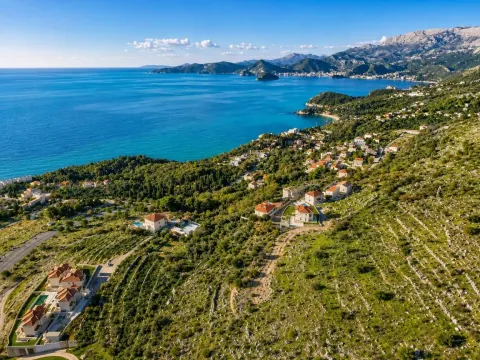 Pogled iz vazduha na obalu mora i pejzaž sa kućama. - image 2