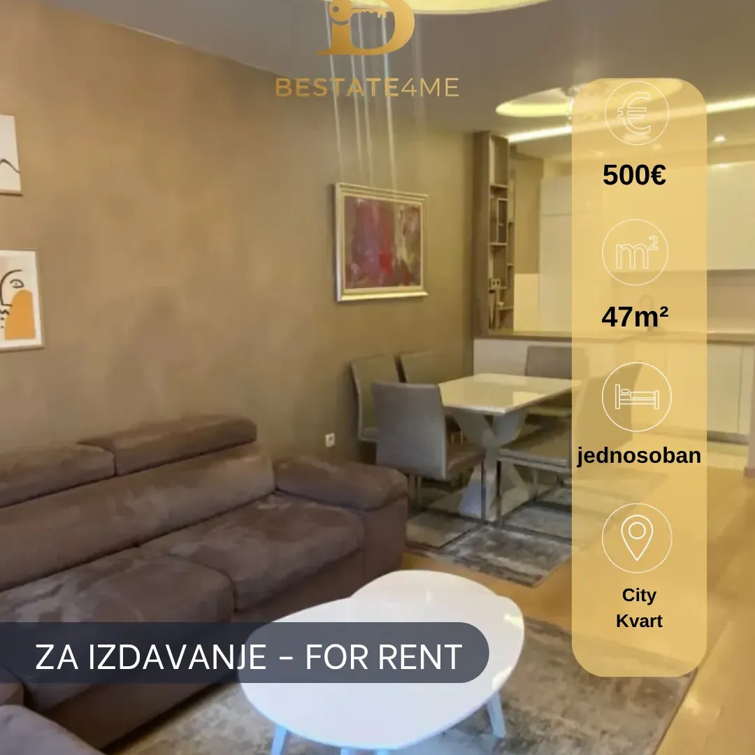 Rent, one bedroom apartment, 47m², City Kvart, Podgorica