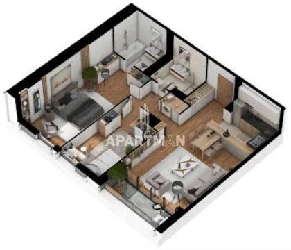Three-dimensional layout plan of the apartment with furniture. - image 3