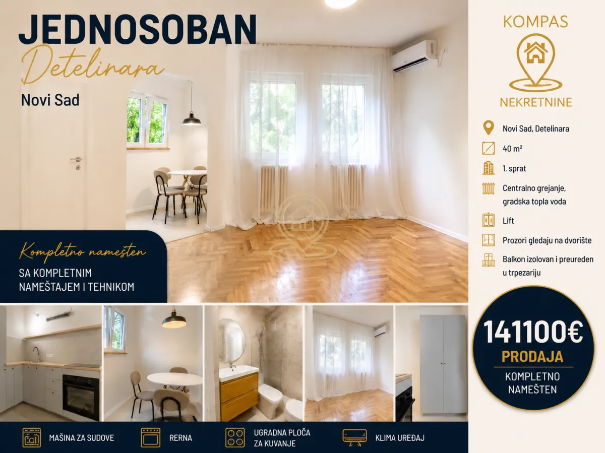 Prodaja, jednosoban stan, 40m², Detelinara, Novi Sad Sve Podlokacije