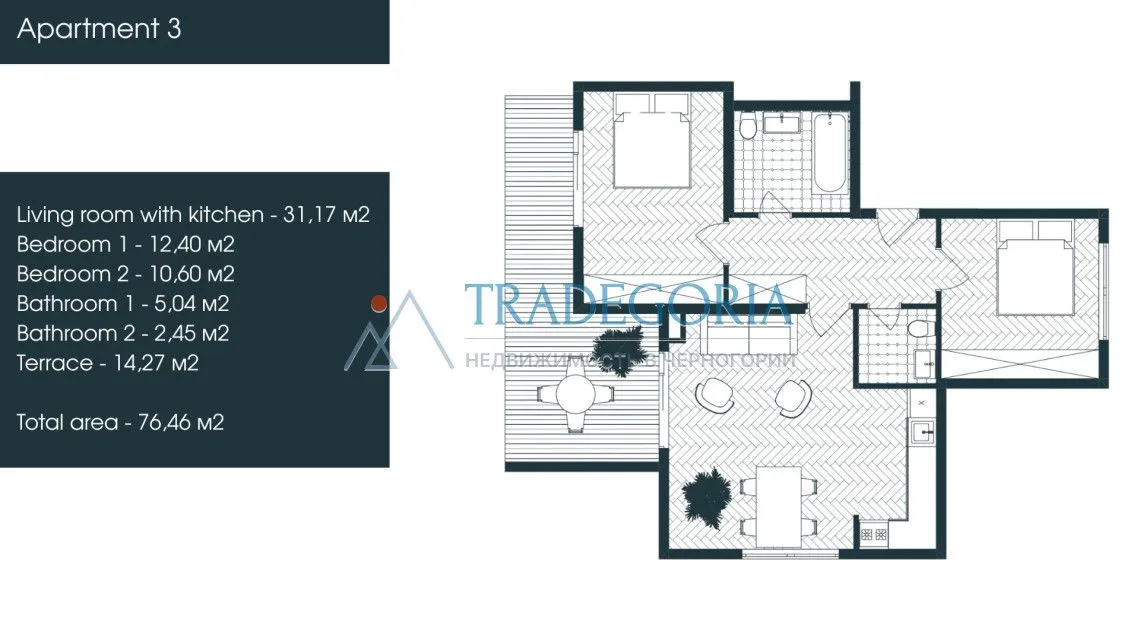 Prodaja, dvosoban stan, 77m², Tivat, Crna Gora