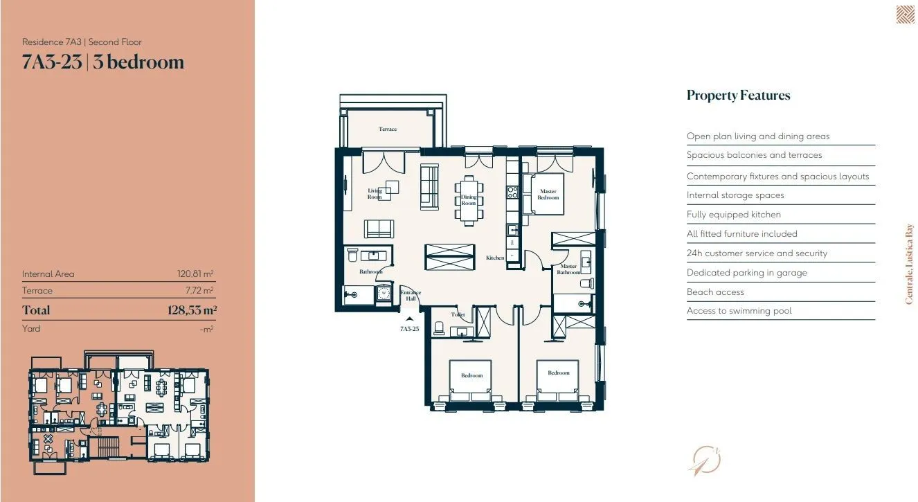 Prodaja, trosoban stan, 128m², Luštica, Tivat