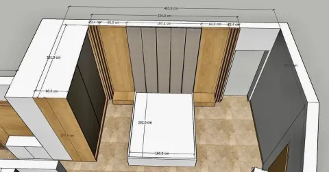 3D prikaz namještene spavaće sobe sa dimenzijama. - image 8