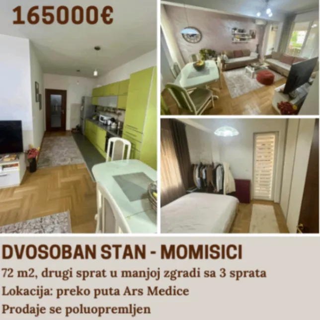 Prodaja, dvosoban stan, 72m², Momišići, Podgorica