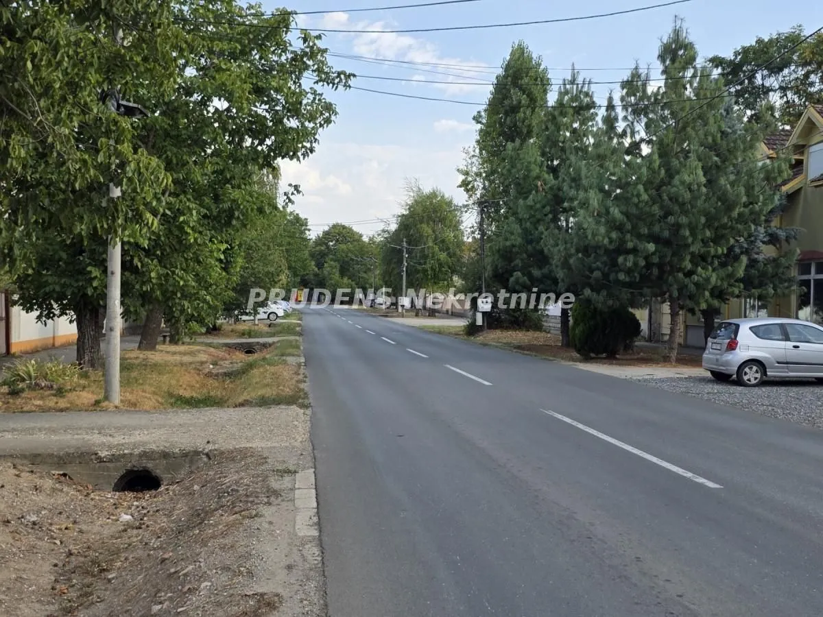 Pogled na ulicu ispred nekretnine sa drvoredom i parkiranim automobilom.