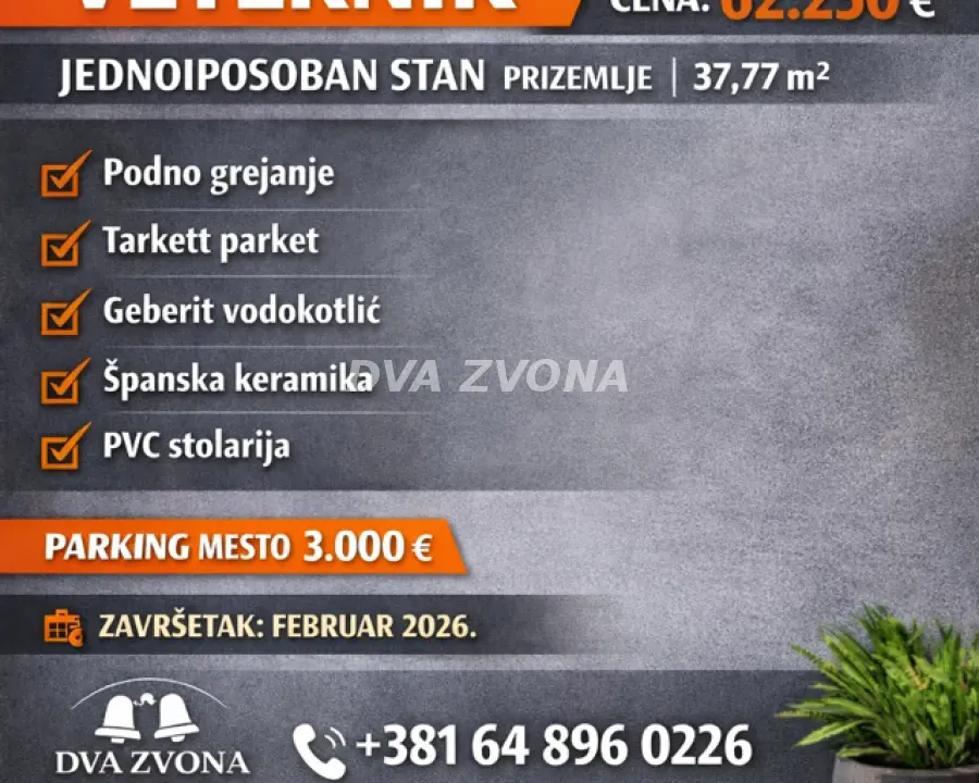Sale, one bedroom apartment, 37m², Veternik, Novi Sad Sve Podlokacije