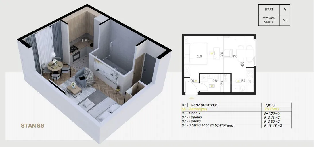 Sale, studio apartment, 28m², Budva, Crna Gora