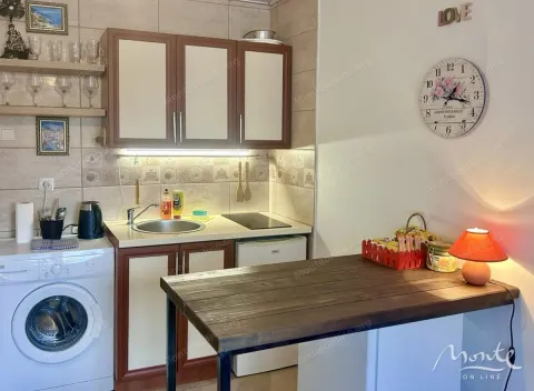 Manja opremljena kuhinja sa sudoperom, ugradnim elementima i trpezarijskim stolom. - image 13